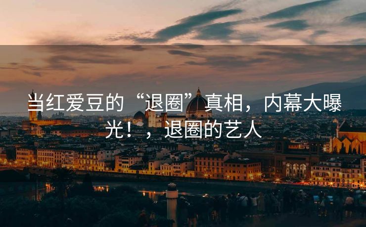 当红爱豆的“退圈”真相，内幕大曝光！，退圈的艺人