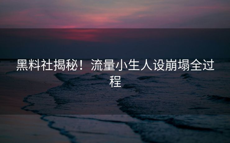 黑料社揭秘！流量小生人设崩塌全过程