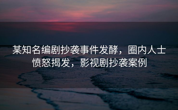 某知名编剧抄袭事件发酵，圈内人士愤怒揭发，影视剧抄袭案例